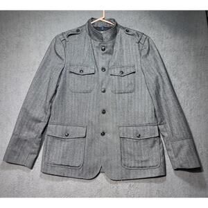 Kenneth Cole Reaction Militray Cargo Style Jacket Gray Men Size M Wool Blend